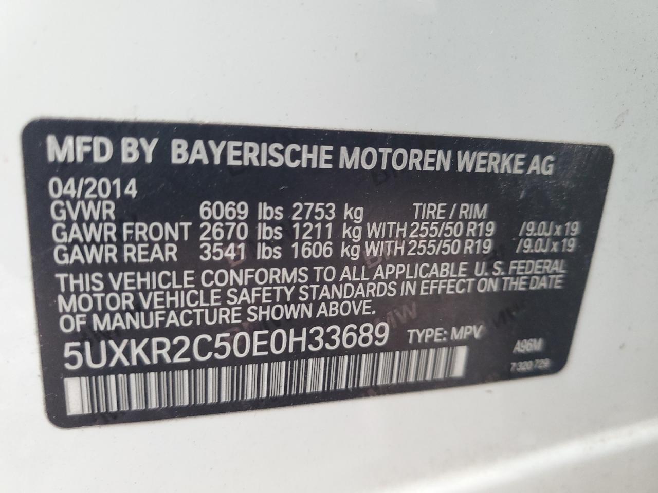 2014 BMW X5 VIN 5UXKR2C50E0H33689 Copart auction photo, rear end damage thumbnail 14