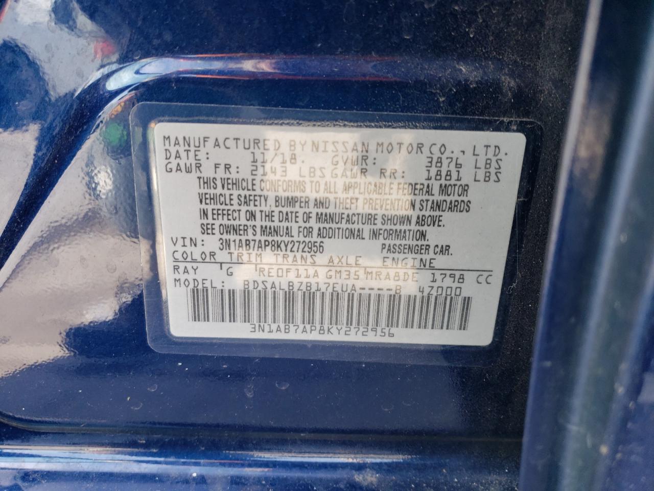 2019 Nissan Sentra VIN 3N1AB7AP8KY272956 Copart auction photo, all over damage thumbnail 13