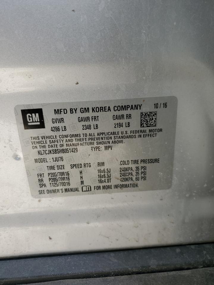 2017 Chevrolet Trax VIN KL7CJKSB5HB051429 Copart auction photo, front end damage thumbnail 13