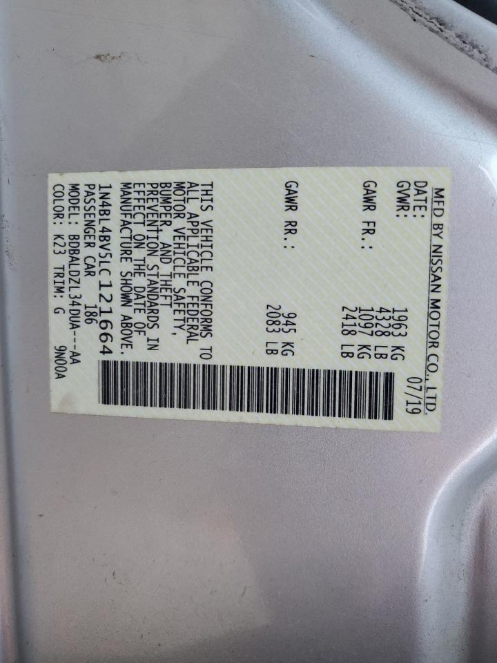 2020 Nissan Altima VIN 1N4BL4BV5LC121664 Copart auction photo, front end / side damage thumbnail 14