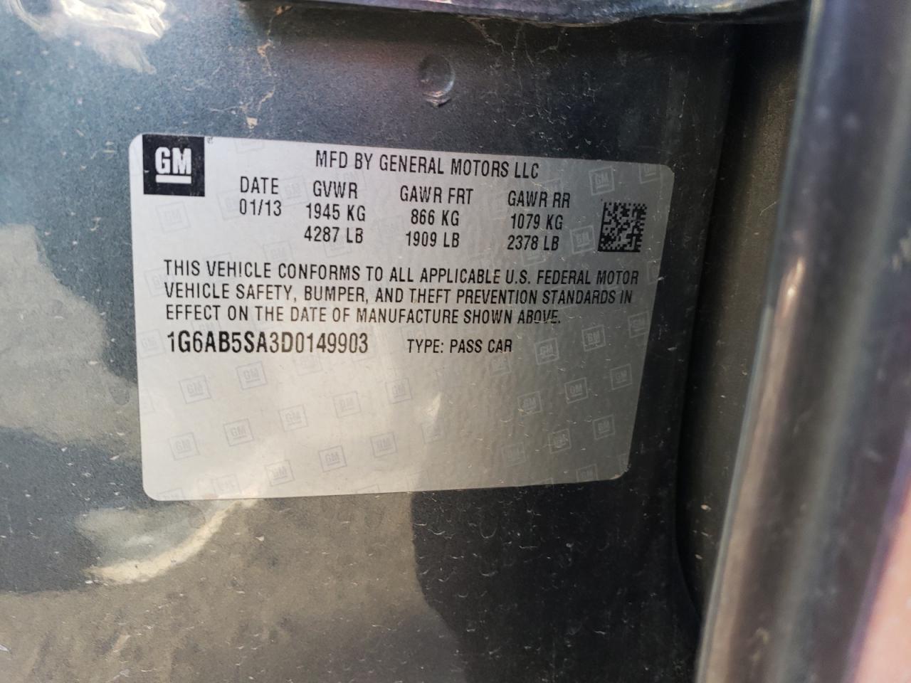 2013 Cadillac ATS VIN 1G6AB5SA3D0149903 Copart auction photo, side damage thumbnail 12