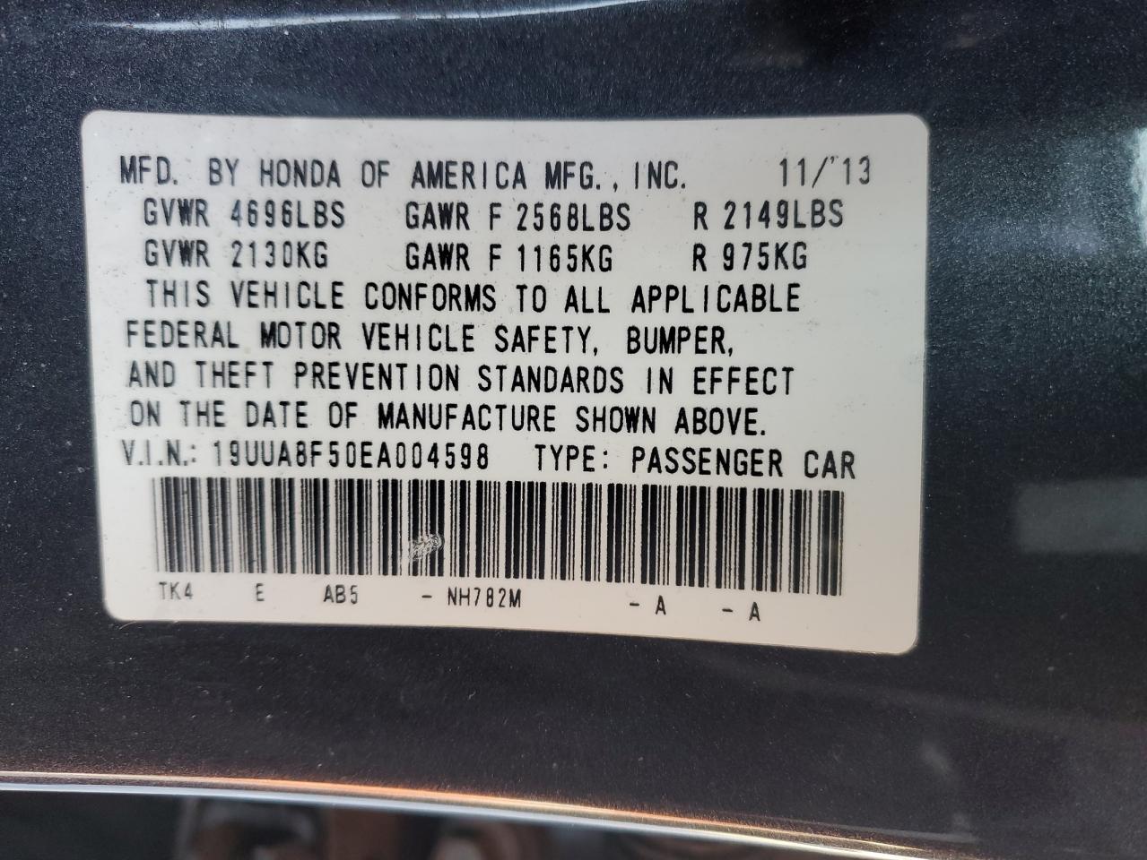 2014 Acura TL VIN 19UUA8F50EA004598 Copart auction photo, minor dent/scratches damage thumbnail 14