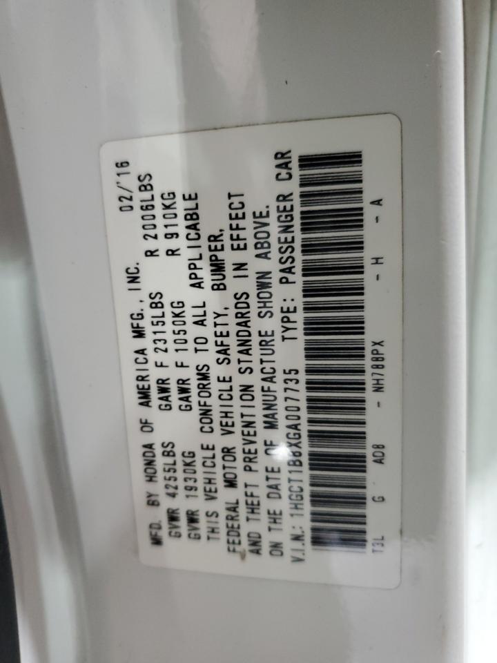 2016 Honda Accord VIN 1HGCT1B8XGA007735 Copart auction photo, front end / minor dent/scratches damage thumbnail 12