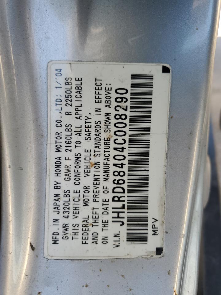 2004 Honda CR-V VIN JHLRD68404C008290 Copart auction photo, all over damage thumbnail 13