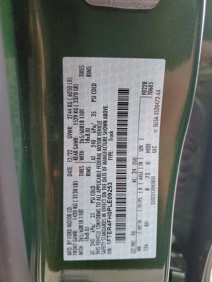 2023 Ford Ranger VIN 1FTER4FH0PLE09253 Copart auction photo, water/flood damage thumbnail 13