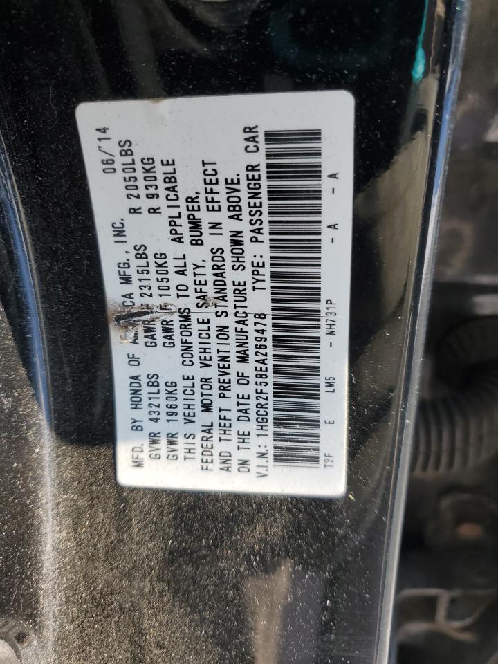 2014 Honda Accord VIN 1HGCR2F58EA269478 Copart auction photo, front end / minor dent/scratches damage thumbnail 14
