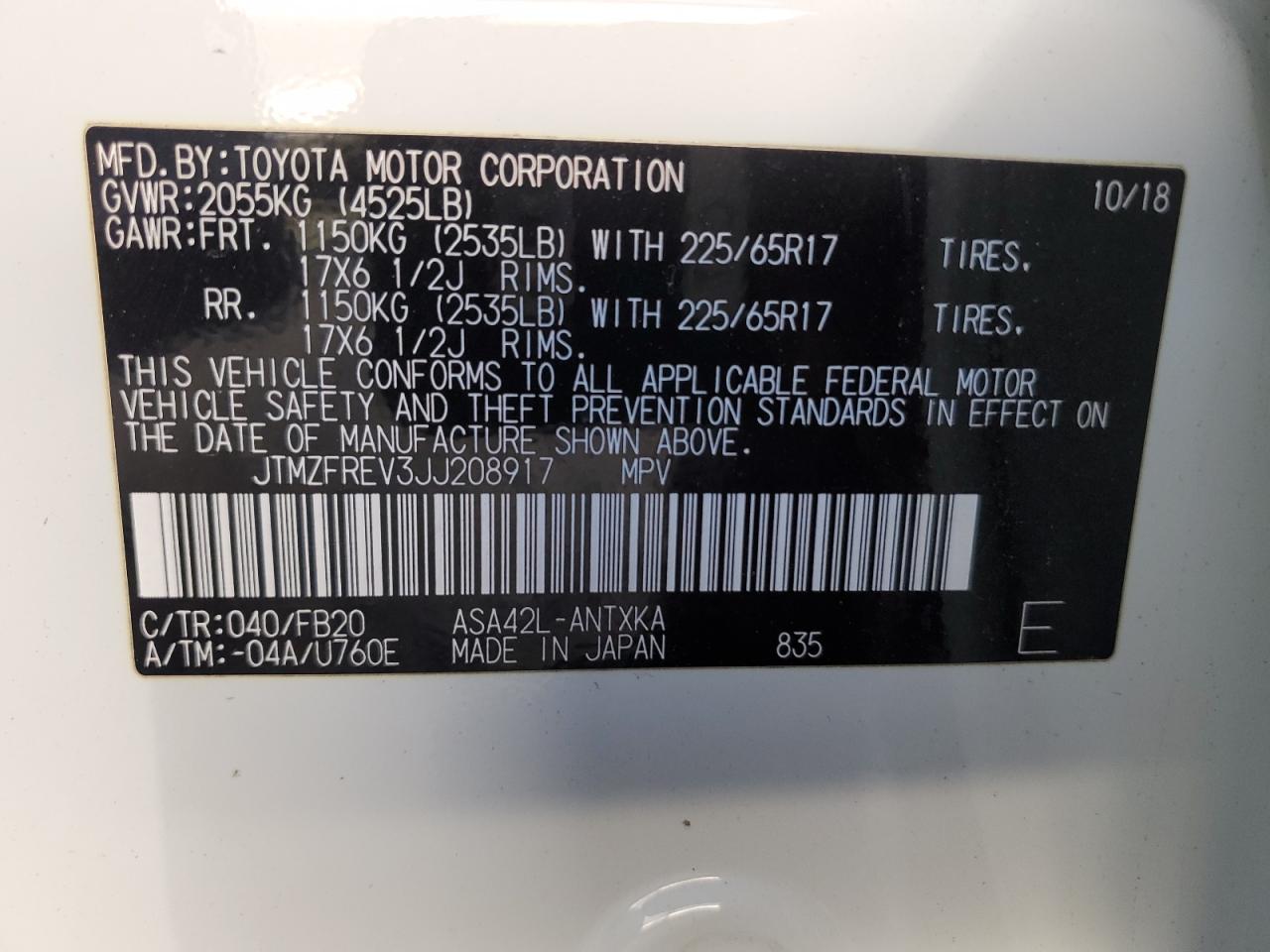2018 Toyota RAV 4 VIN JTMZFREV3JJ208917 Copart auction photo, front end damage thumbnail 13