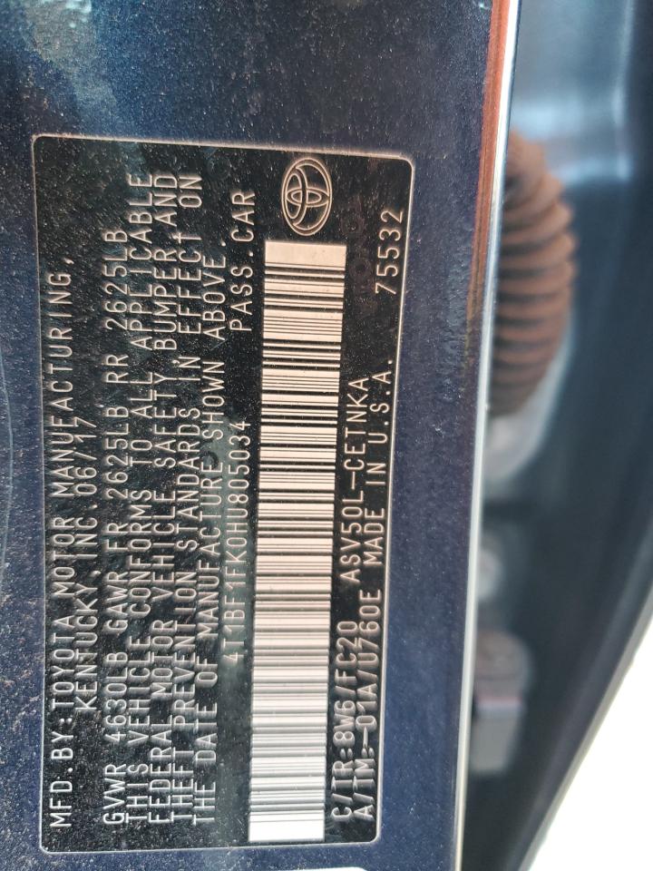 2017 Toyota Camry VIN 4T1BF1FK0HU805034 Copart auction photo, front end / minor dent/scratches damage thumbnail 12