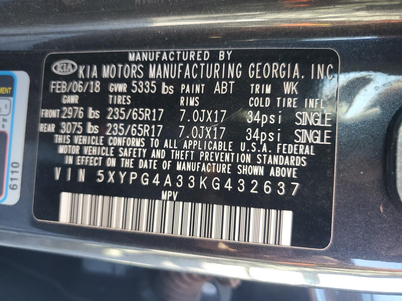 2019 KIA Sorento VIN 5XYPG4A33KG432637 Copart auction photo, rollover damage thumbnail 14
