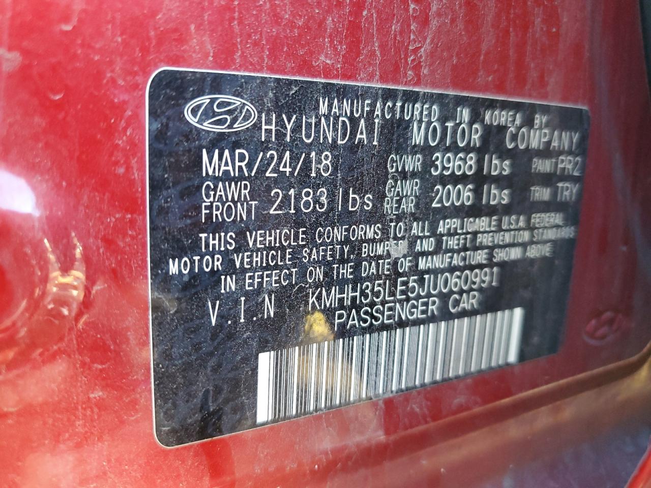 2018 Hyundai Elantra VIN KMHH35LE5JU060991 Copart auction photo, side damage thumbnail 12