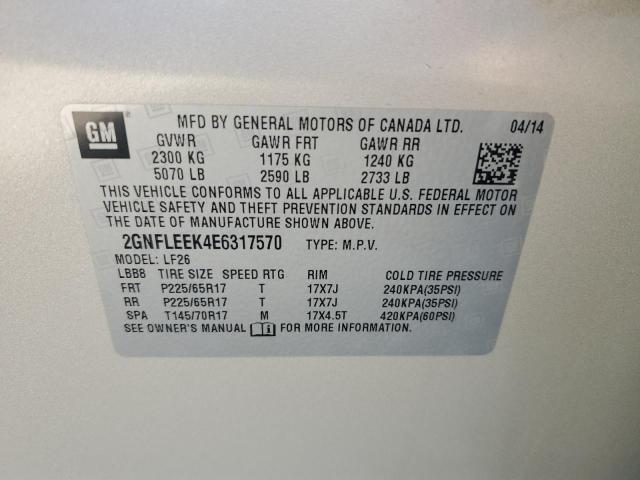 2014 Chevrolet Equinox VIN 2GNFLEEK4E6317570 Copart auction photo, front end damage thumbnail 13