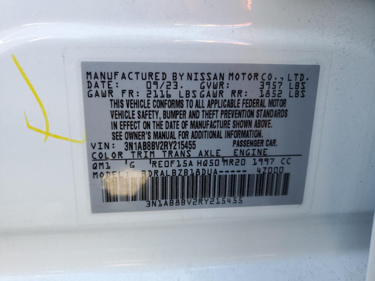 2024 Nissan Sentra VIN 3N1AB8BV2RY215455 Copart auction photo, front end damage thumbnail 12