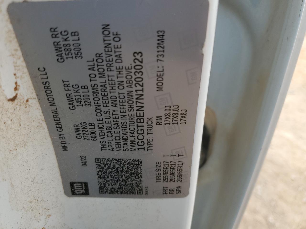 2022 Chevrolet Colorado VIN 1GCGTBEN7N1203023 Copart auction photo, all over damage thumbnail 12