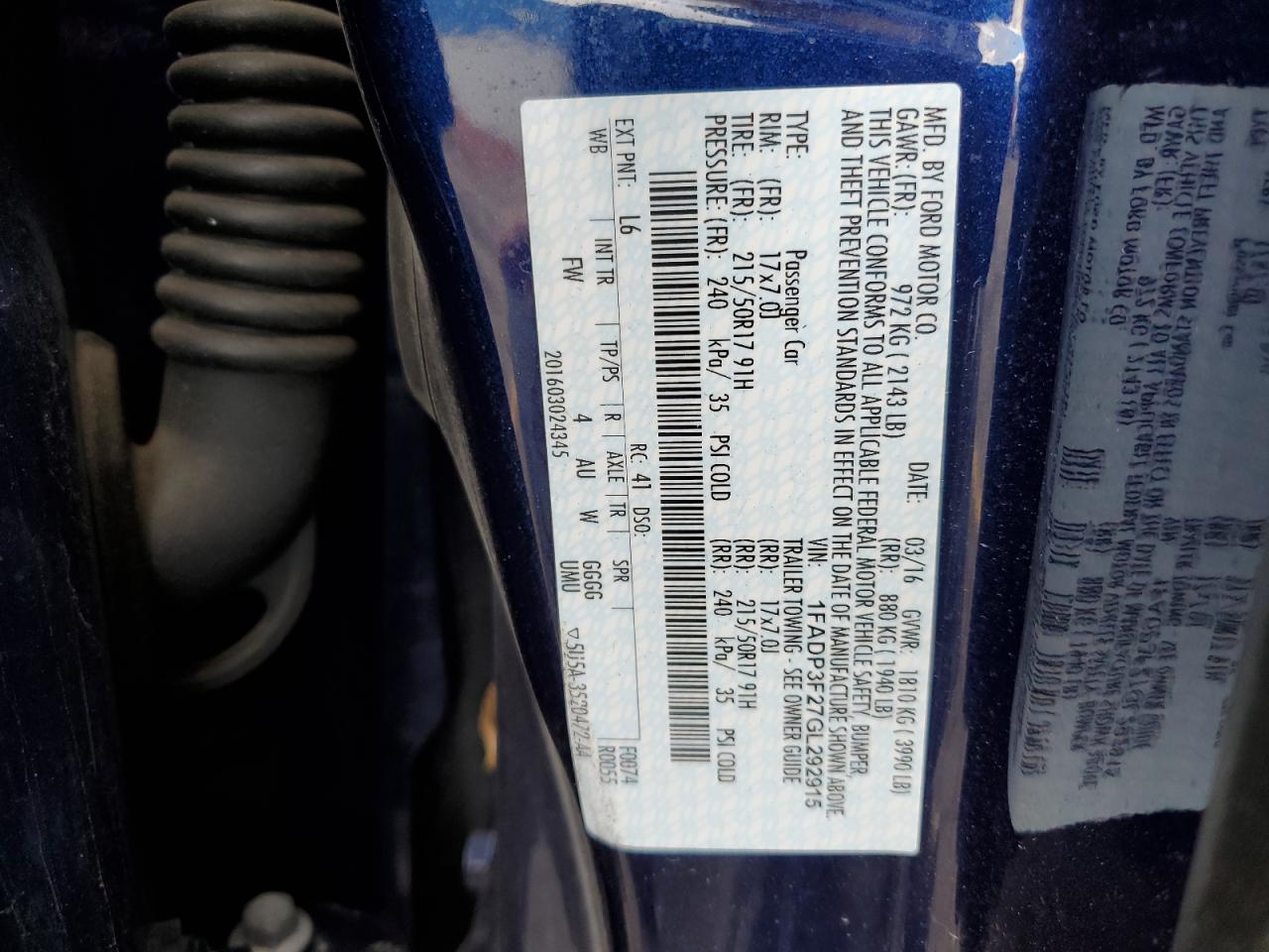 2016 Ford Focus VIN 1FADP3F27GL292915 Copart auction photo, rear end / minor dent/scratches damage thumbnail 12