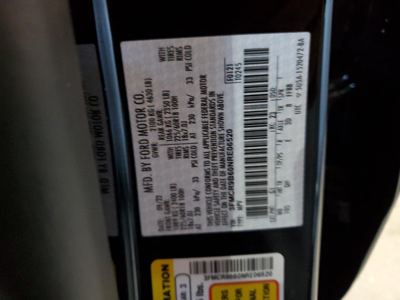 2022 Ford Bronco VIN 3FMCR9B60NRE06520 Copart auction photo, front end damage thumbnail 13