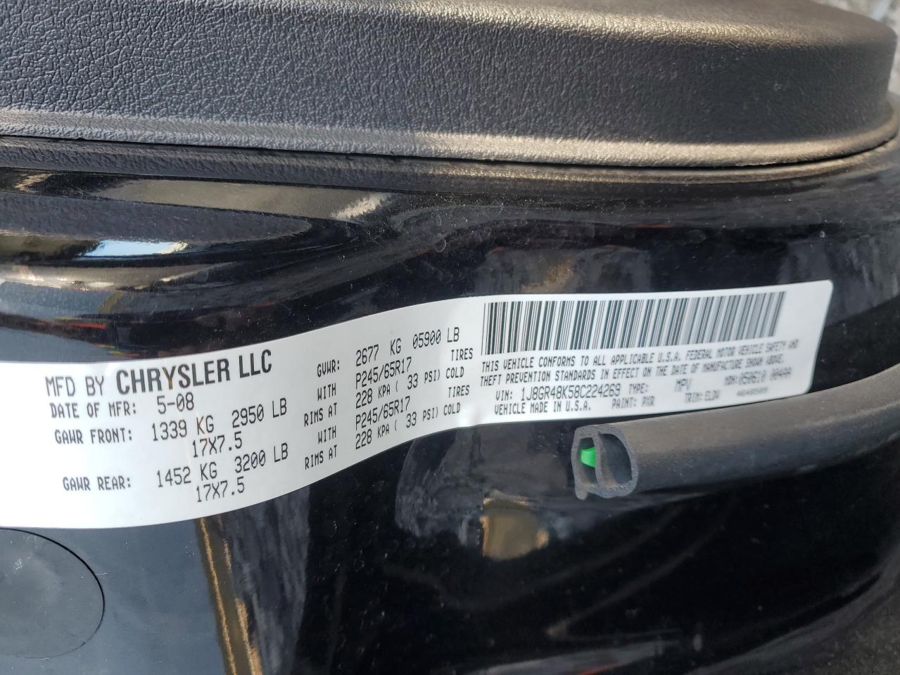 2008 Jeep Grand Cherokee VIN 1J8GR48K58C224269 Copart auction photo, side damage thumbnail 13
