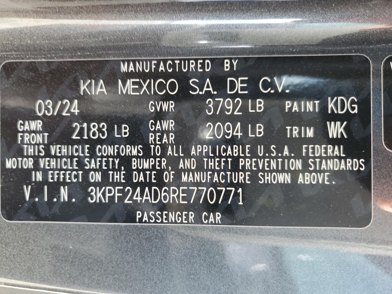 2024 KIA Forte VIN 3KPF24AD6RE770771 Copart auction photo, rear end damage thumbnail 14