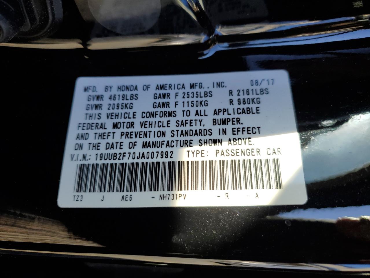 2018 Acura TLX VIN 19UUB2F70JA007992 Copart auction photo, front end / side damage thumbnail 14