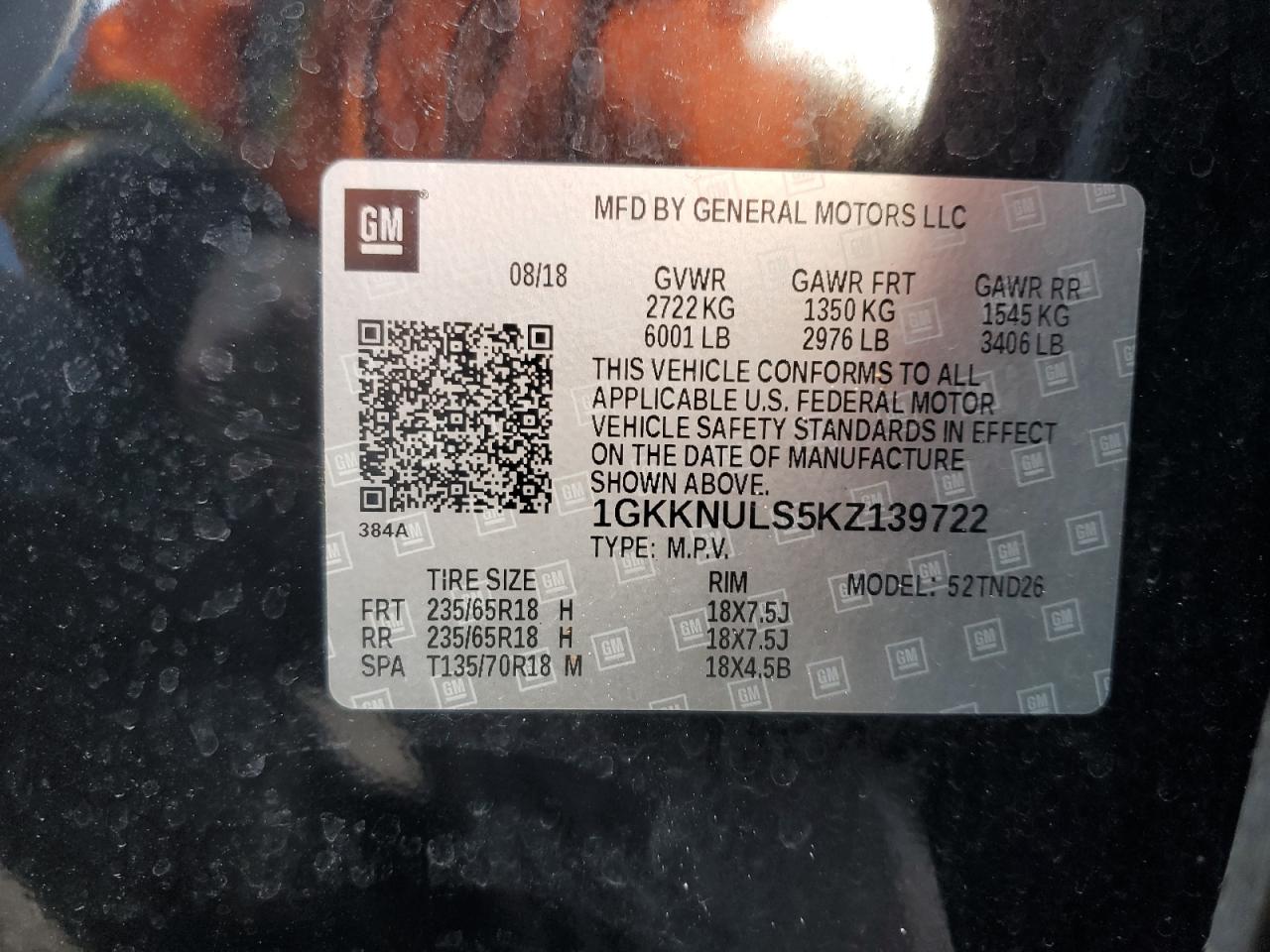 2019 GMC Acadia VIN 1GKKNULS5KZ139722 Copart auction photo, rear end / side damage thumbnail 15