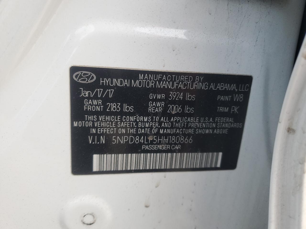 2017 Hyundai Elantra VIN 5NPD84LF5HH180866 Copart auction photo, front end / minor dent/scratches damage thumbnail 12