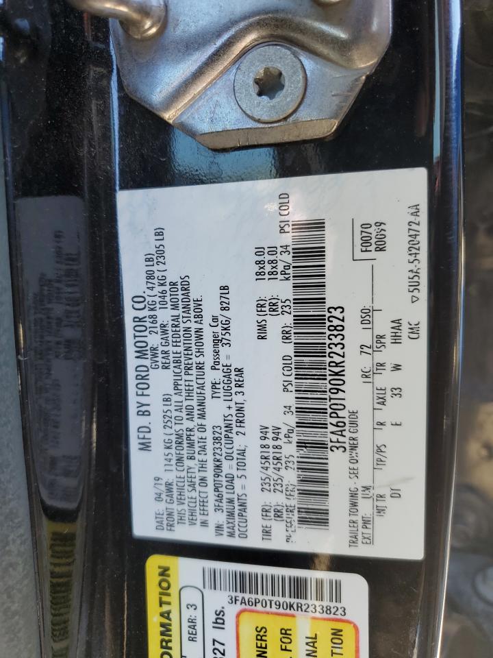 2019 Ford Fusion VIN 3FA6P0T90KR233823 Copart auction photo, front end damage thumbnail 13