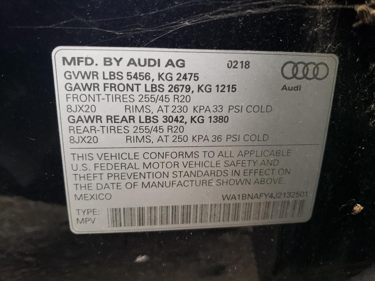2018 Audi Q5 VIN WA1BNAFY4J2132501 Copart auction photo, front end / minor dent/scratches damage thumbnail 15