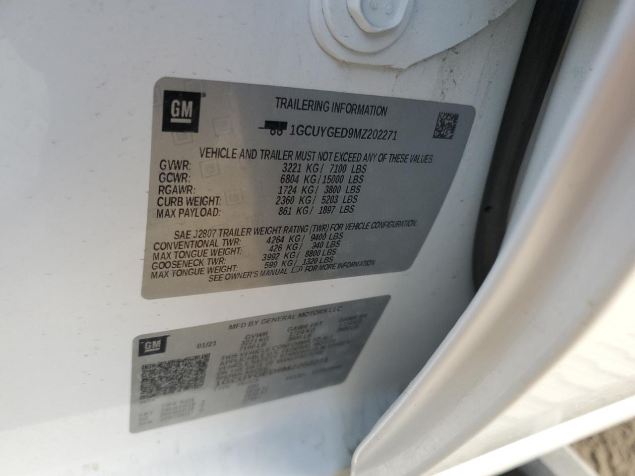2021 Chevrolet Silverado VIN 1GCUYGED9MZ202271 Copart auction photo, front end damage thumbnail 12