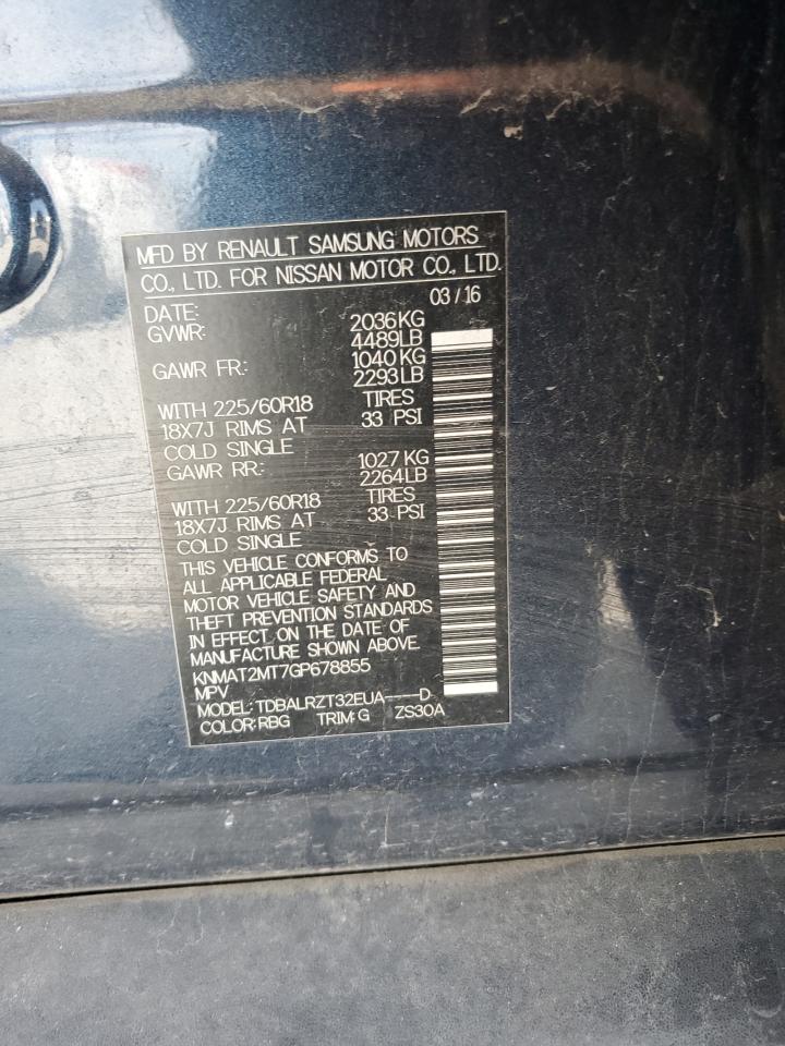 2016 Nissan Rogue VIN KNMAT2MT7GP678855 Copart auction photo, front end damage thumbnail 13
