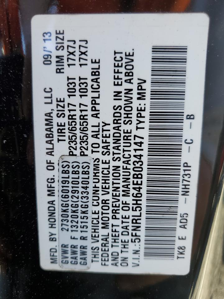 2014 Honda Odyssey VIN 5FNRL5H64EB034147 Copart auction photo, rear end damage thumbnail 13