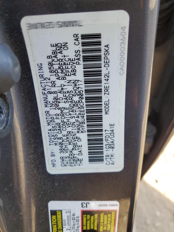 2012 Toyota Corolla VIN 5YFBU4EE9CP005717 Copart auction photo, front end damage thumbnail 12