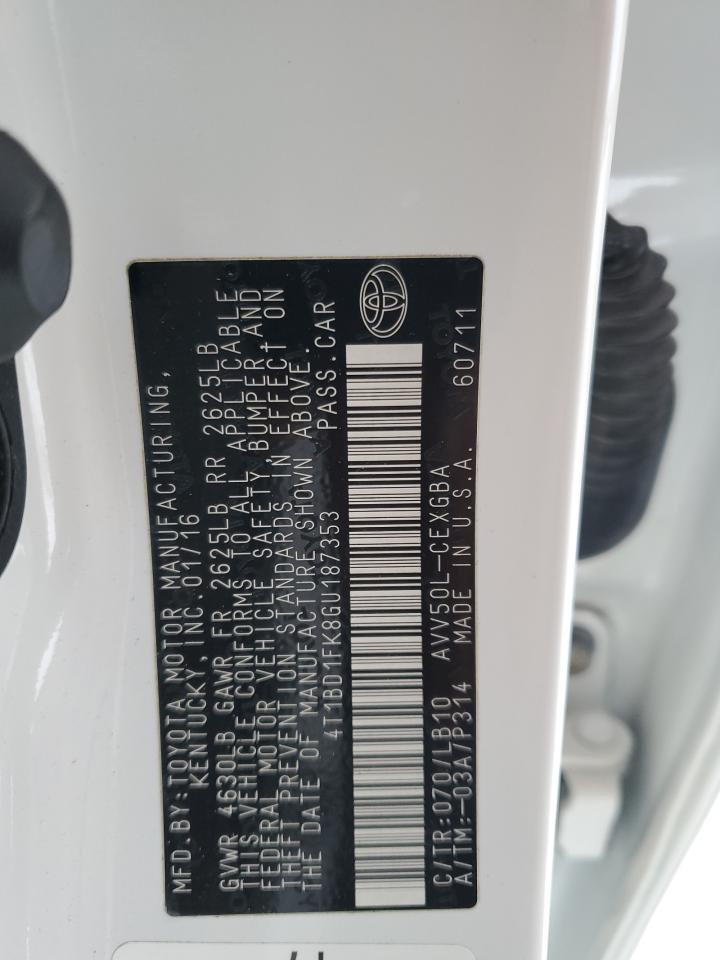 2016 Toyota Camry VIN 4T1BD1FK8GU187353 Copart auction photo, all over damage thumbnail 12