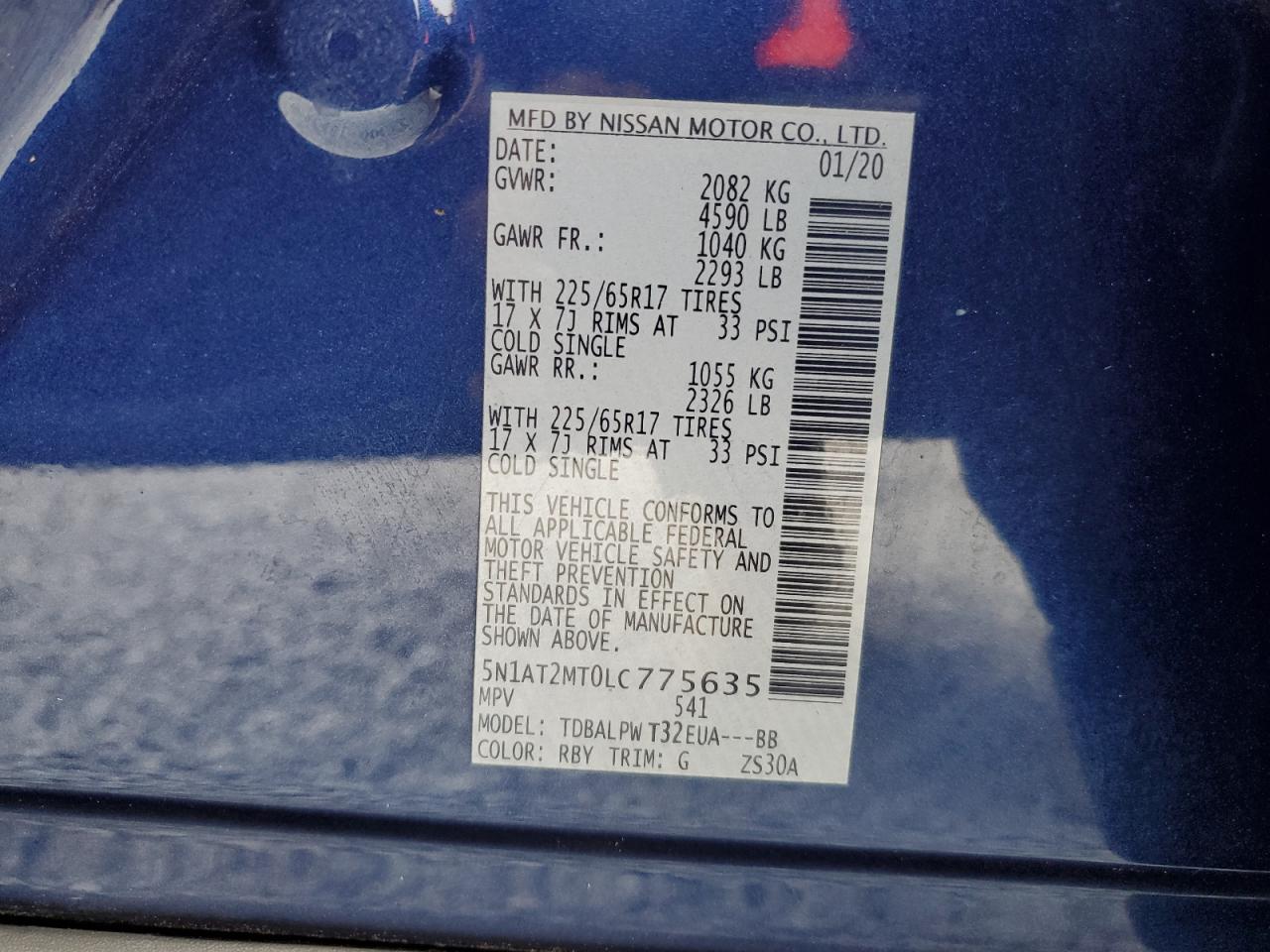 2020 Nissan Rogue VIN 5N1AT2MT0LC775635 Copart auction photo, all over damage thumbnail 13