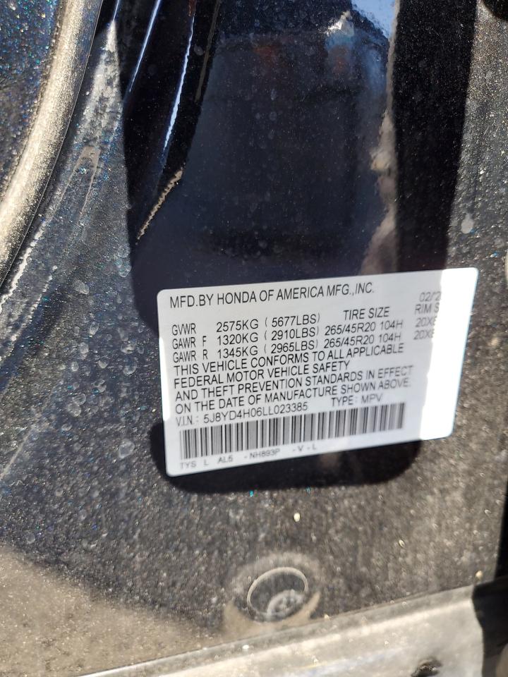 2020 Acura MDX VIN 5J8YD4H06LL023385 Copart auction photo, all over damage thumbnail 15