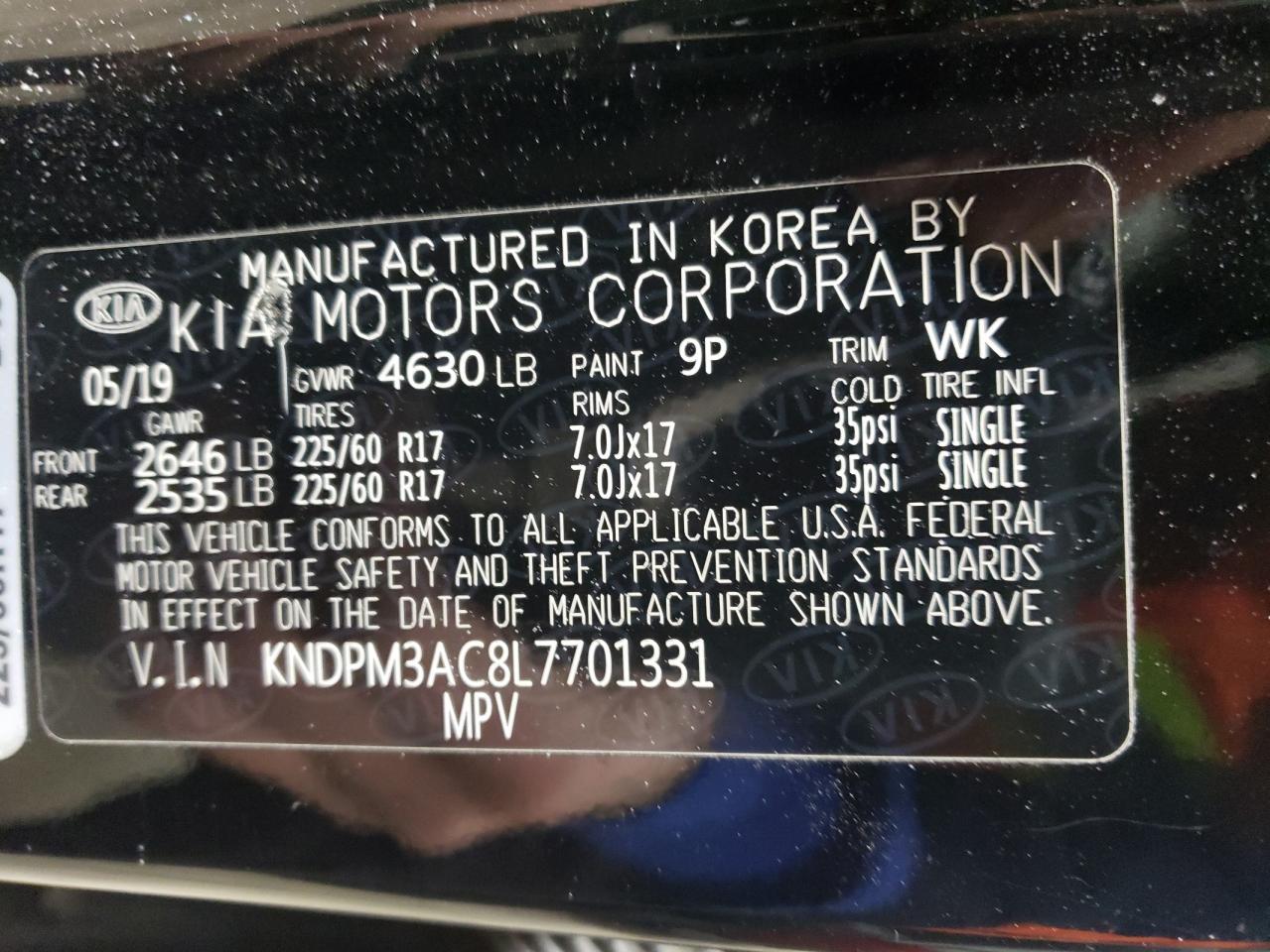 2020 KIA Sportage VIN KNDPM3AC8L7701331 Copart auction photo, vandalism damage thumbnail 14