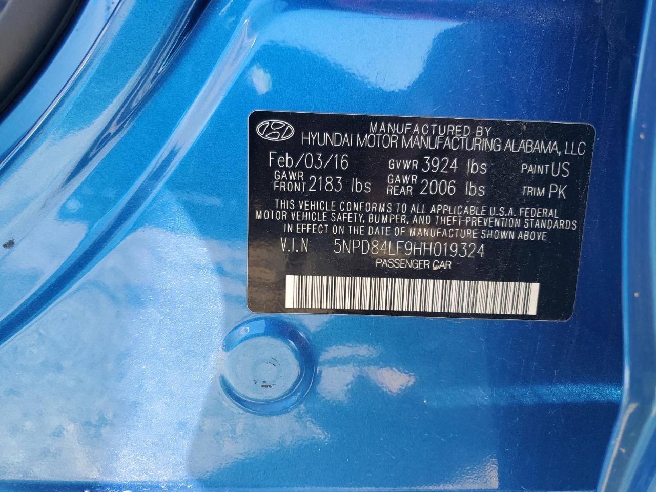 2017 Hyundai Elantra VIN 5NPD84LF9HH019324 Copart auction photo, front end damage thumbnail 13