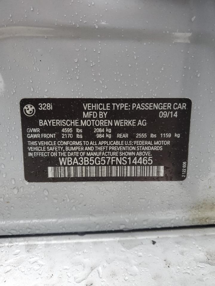 2015 BMW 3er VIN WBA3B5G57FNS14465 Copart auction photo, rear end damage thumbnail 14