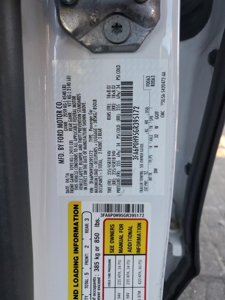 2016 Ford Fusion VIN 3FA6P0H95GR395172 Copart auction photo, rear end damage thumbnail 15