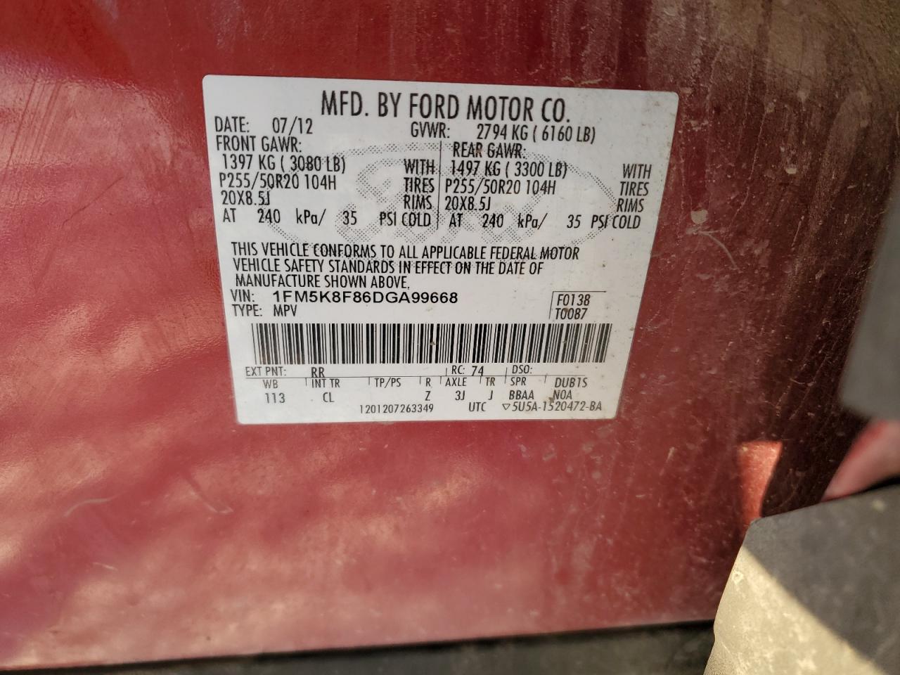 2013 Ford Explorer VIN 1FM5K8F86DGA99668 Copart auction photo, rear end / minor dent/scratches damage thumbnail 13
