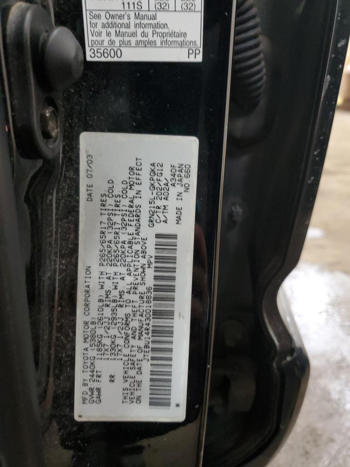 2003 Toyota 4Runner VIN JTEBU14R430018836 Copart auction photo, front end damage thumbnail 13