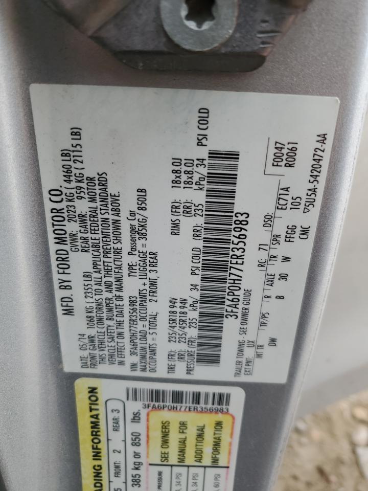 2014 Ford Fusion VIN 3FA6P0H77ER356983 Copart auction photo, front end / all over damage thumbnail 14