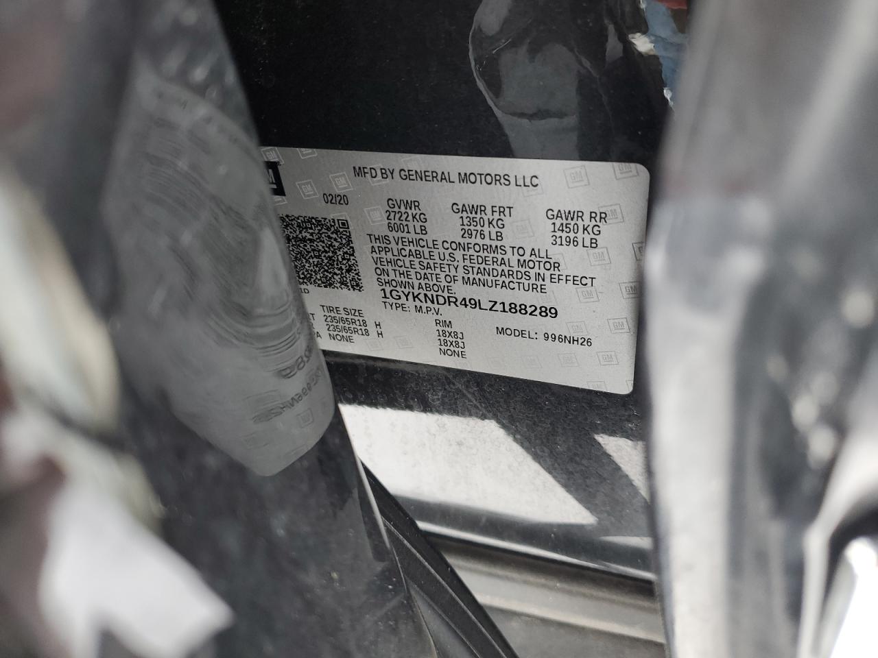 2020 Cadillac XT5 VIN 1GYKNDR49LZ188289 Copart auction photo, side damage thumbnail 13