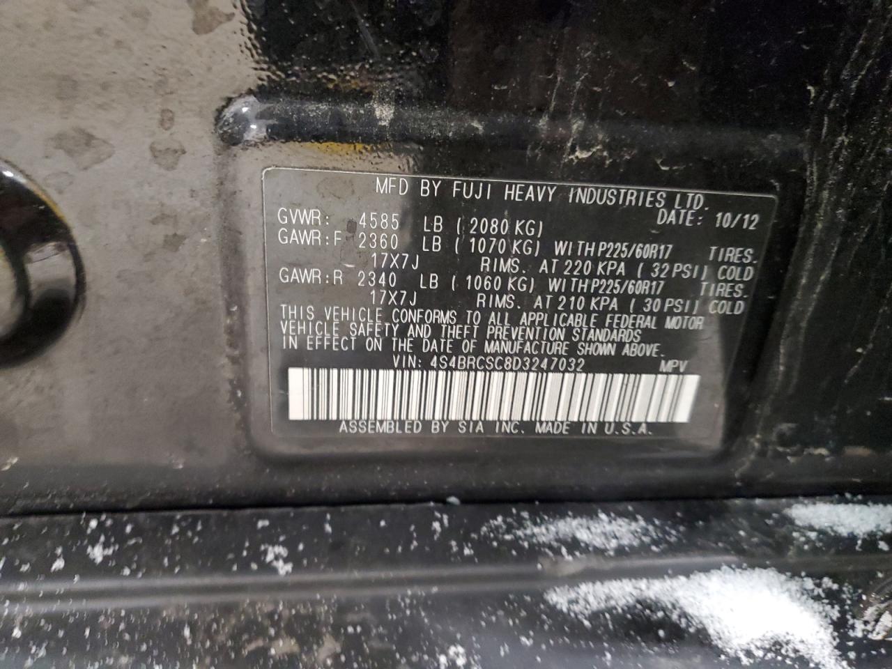 2013 Subaru Outback VIN 4S4BRCSC8D3247032 Copart auction photo, all over damage thumbnail 12