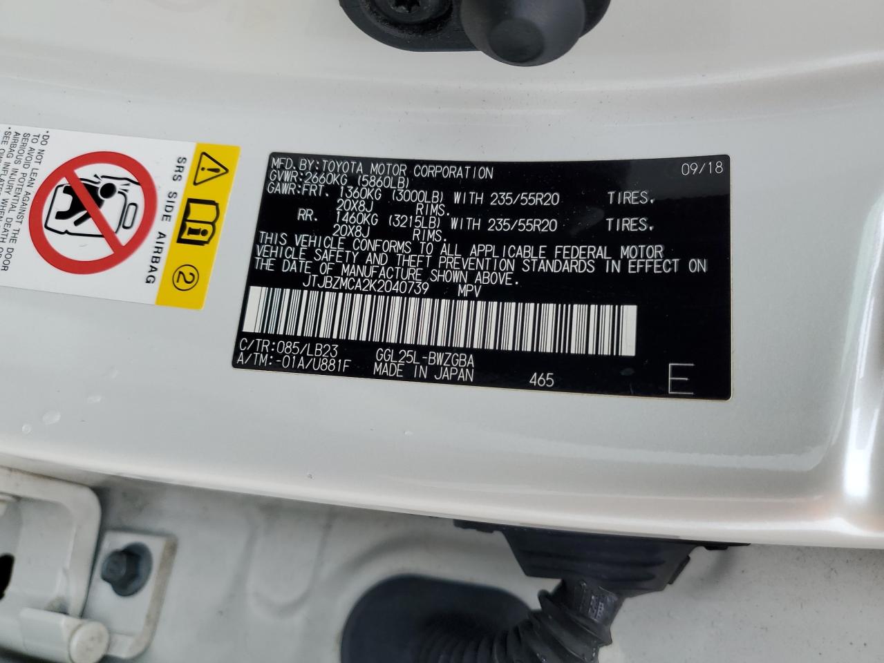 2019 Lexus RX VIN JTJBZMCA2K2040739 Copart auction photo, front end damage thumbnail 13