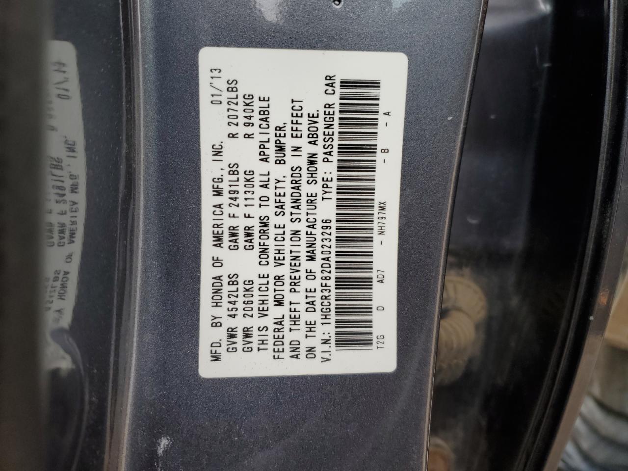 2013 Honda Accord VIN 1HGCR3F82DA023296 Copart auction photo, front end damage thumbnail 14