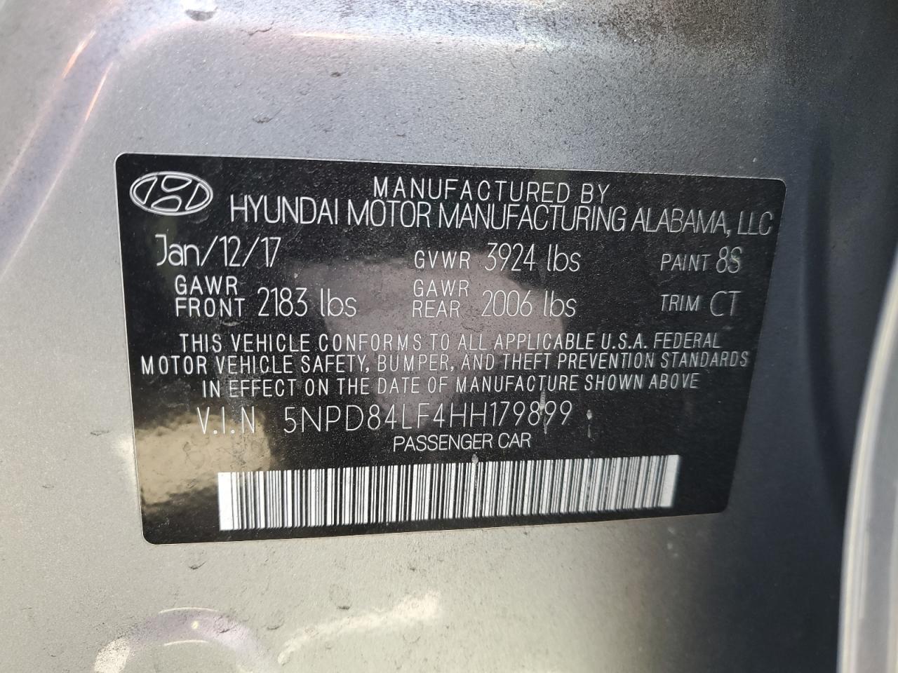 2017 Hyundai Elantra VIN 5NPD84LF4HH179899 Copart auction photo, all over damage thumbnail 13