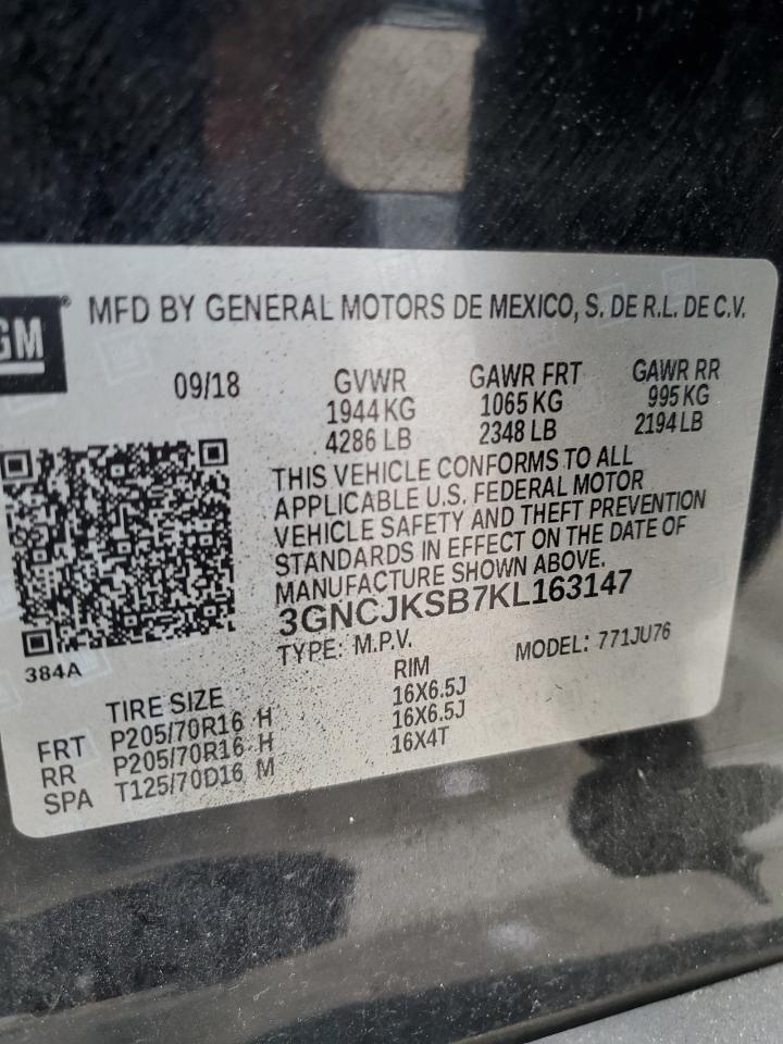 2019 Chevrolet Trax VIN 3GNCJKSB7KL163147 Copart auction photo, rear end / undercarriage damage thumbnail 15