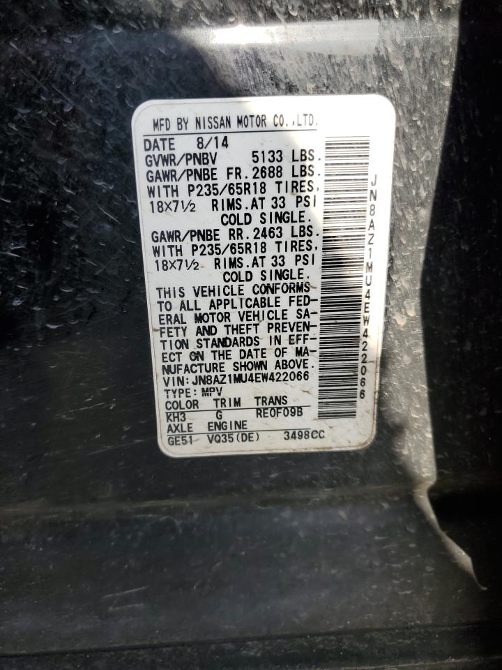 2014 Nissan Murano VIN JN8AZ1MU4EW422066 Copart auction photo, front end damage thumbnail 13