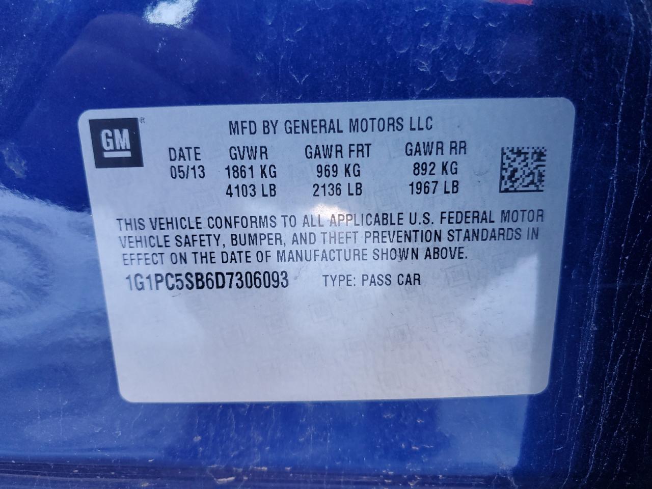 2013 Chevrolet Cruze VIN 1G1PC5SB6D7306093 Copart auction photo, side / undercarriage damage thumbnail 12