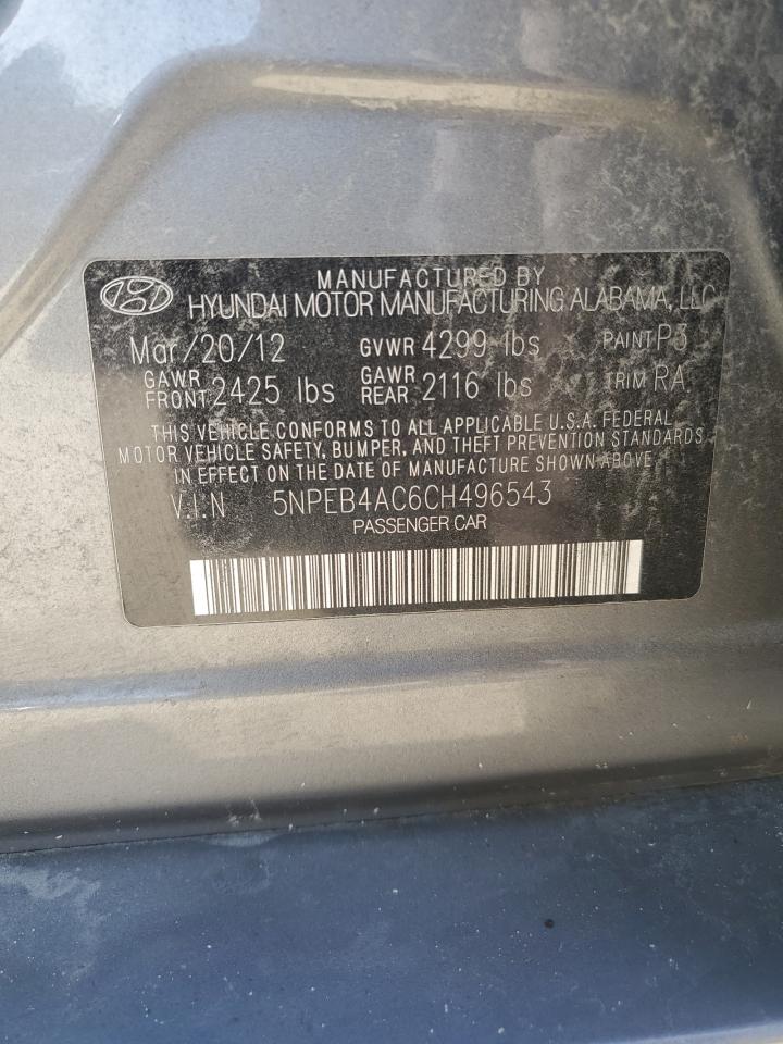 2012 Hyundai Sonata VIN 5NPEB4AC6CH496543 Copart auction photo, front end damage thumbnail 14