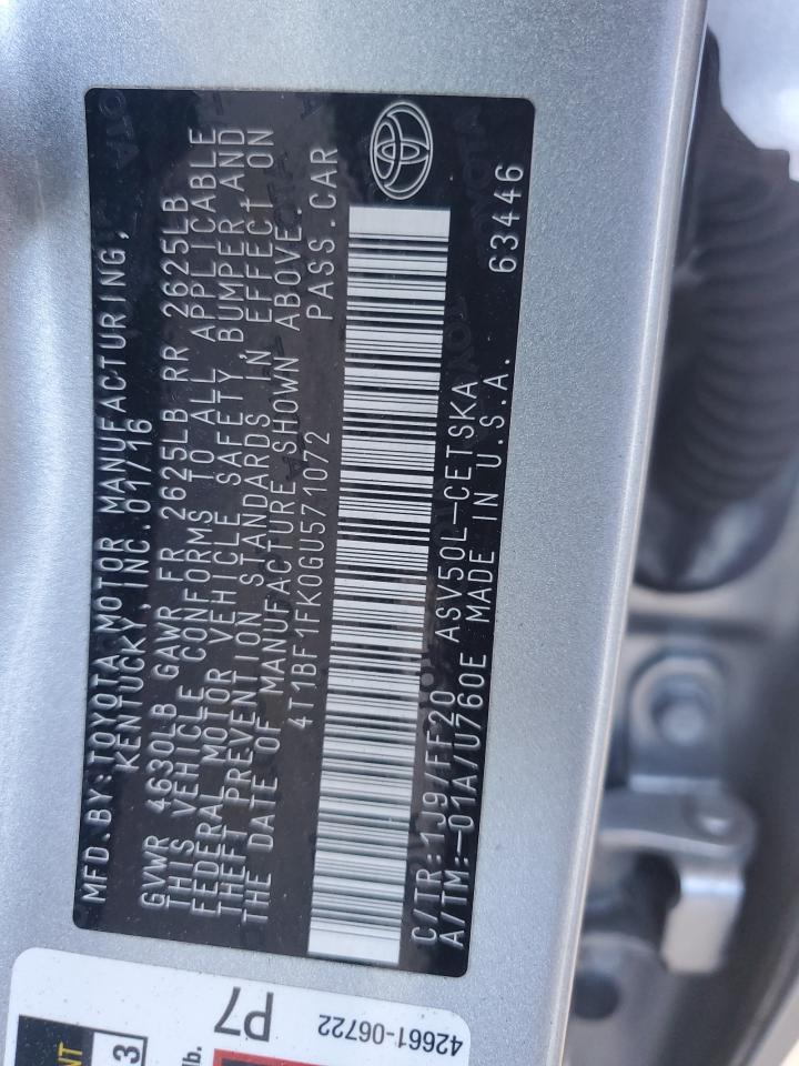 2016 Toyota Camry VIN 4T1BF1FK0GU571072 Copart auction photo, all over damage thumbnail 12